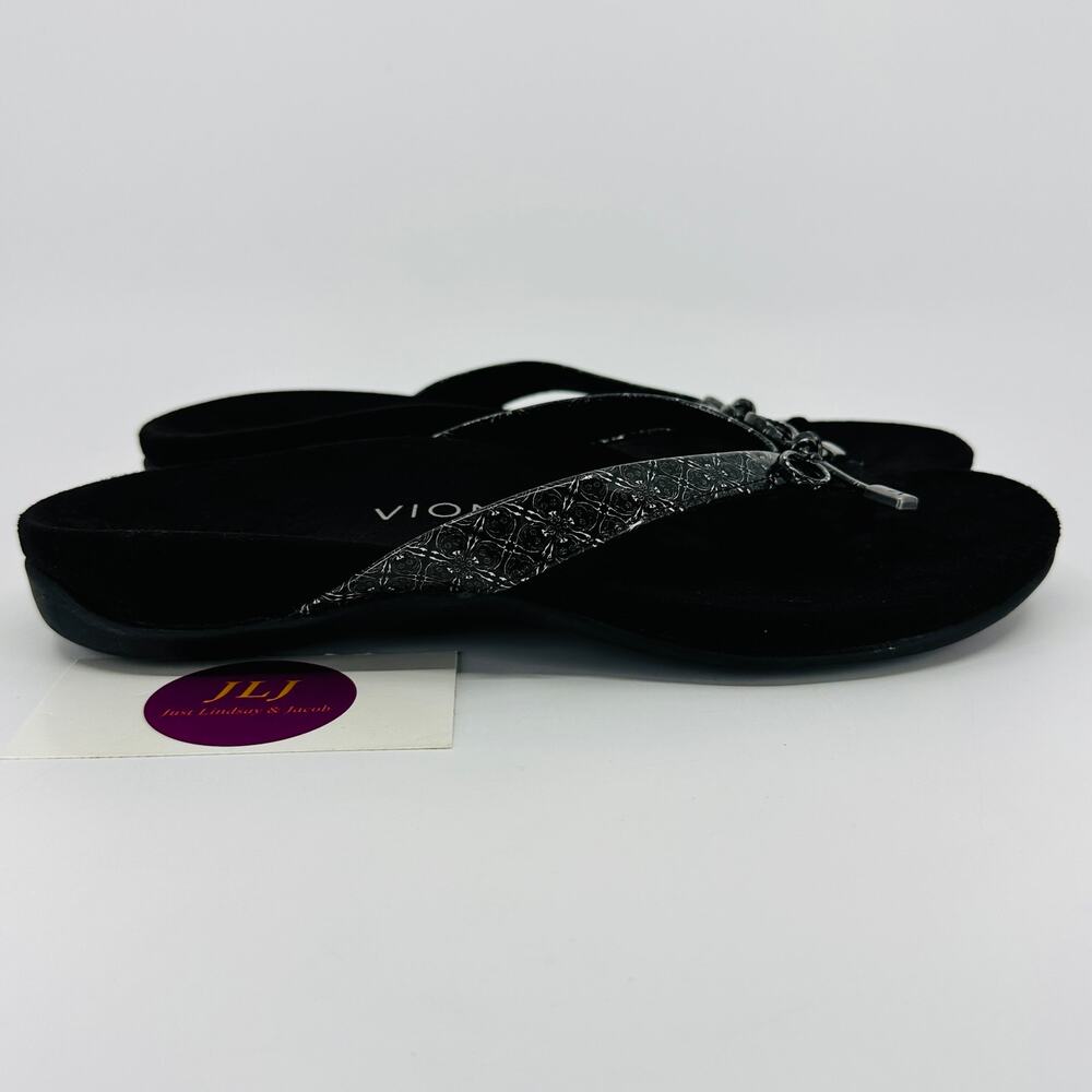 Vionic Women's Bella Black Tile Comfort Flip Flop Thong Toe Post Sandals Size 8